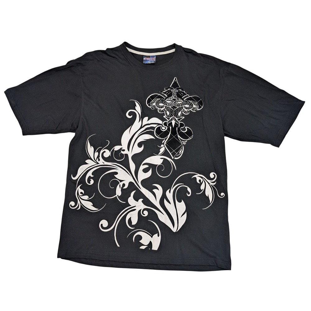 Mecca Since Day One T-Shirt 2XL Black Cotton Graphic Snake Fleur De Lis Mens Y2K